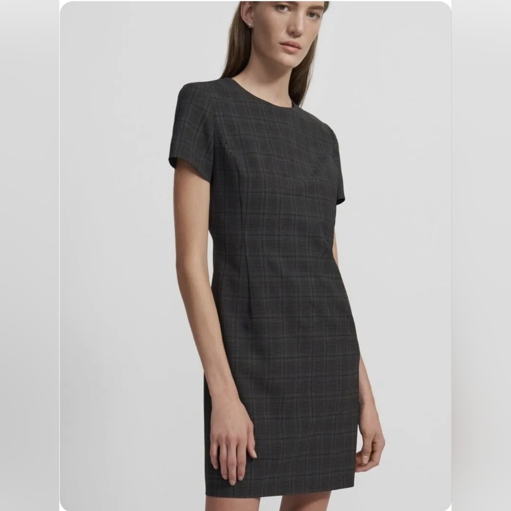 Babaton Gray Wool/ Cashmere Glen Plaid Silhouette Sheath Dress
